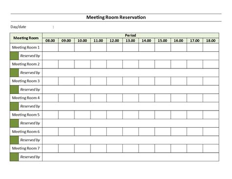 Meeting Room Booking Reservation Template Excel