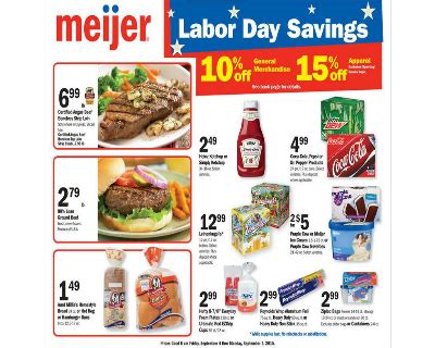Meijer labor day. Download the free Meijer app to shop in store. Scan & bag items as you shop. limited time only! Save $15. on your first Meijer home delivery or pickup order of $75+ with code: SHOP15. See offer details.*. 