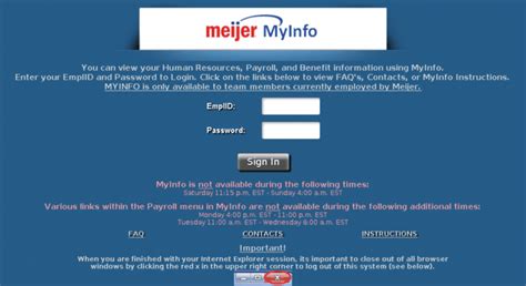 To access your Meijer MyInfo account as of 2015, visit myinfo.meijer.com and enter your employee ID and password. Meijer MyInfo isn't available from 11:15 ... msishopper.net login. 