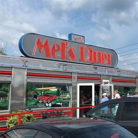 Mel's classic diner. TripAdvisor reviewers gave Mel's diner scores of 4 out of 5 for food and 4.5 out of 5 for value and service. One reviewer raved about its "hearty portions, friendly attentive service, classic rock ... 