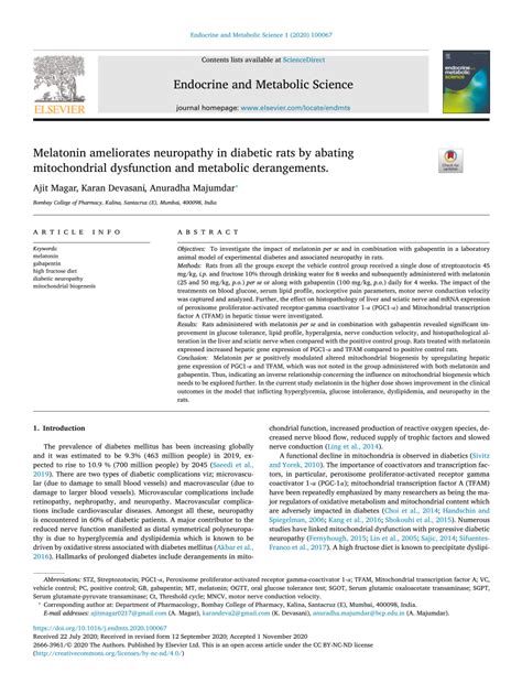 Melatonin ameliorates neuropathy in diabetic rats by abating ...