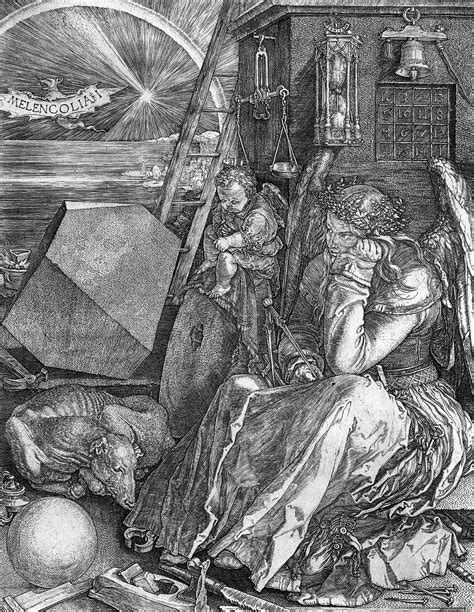 Melencolia i. Other articles where Melencolia I is discussed: Albrecht Dürer: Development after the second Italian trip: Jerome in His Study, and Melencolia I—all of approximately the same size, about 24.5 by 19.1 cm (9.5 by 7.5 inches). The extensive, complex, and often contradictory literature concerning these three engravings deals largely with their … 
