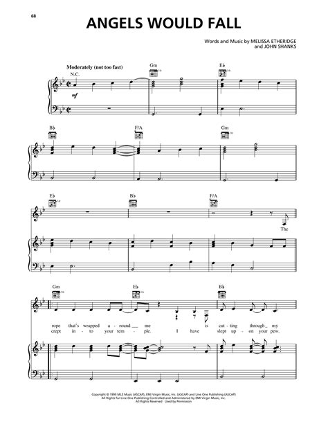 Melissa Etheridge Angels Would Fall Sheet Music Piano Vocal Guitar …