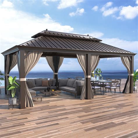 About this item . GALVANIZED STEEL ROOF: The MELLCOM gazebo features a fade-resistant and rust-resistant galvanized steel roof. This durable hardtop design effectively blocks bright light and harmful UV rays, making it capable of withstanding heavy snow and wind.. 