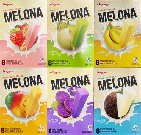 Melona flavors. Melona. water, coconut milk, corn syrup, sugar, skim milk powder, whey powder, citrus fiber, salt, contains milk and tree nuts, flavors of strawberry, mango, banana, plain milk. Melona is undoubtedly one of Korea’s most classic ice pops. It is prefer different flavors. Melona is now also sold in strawberry, mango, banana, and plain milk. 