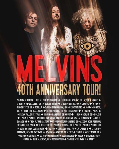 Melvins tour. The Melvins/Boris tour dates. August 24 Los Angeles, CA Belasco Theater. August 25 Pomona, CA The Glass House. August 26 Fresno, CA Strummer’s. August 27 San Francisco, CA Great American Music Hall. 