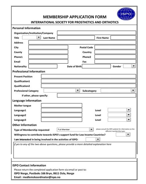 Membership Application form in Word and Pdf formats