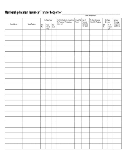 Membership Interest Issuance/Transfer Ledger Fill and Sign Printable