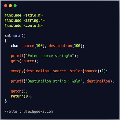 Memcpy function in c - memcpy C Library Function - BTech Geeks