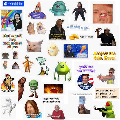  Meme stickers. 20% OFF. Doge meme sticker 2inx2in Rs 49 Rs 39. 20% OFF. Pepe Frog Feels Bad Man sticker 2inx2in Rs 49 Rs 39. 20% OFF . Spongebob Chicken Meme sticker ... . 