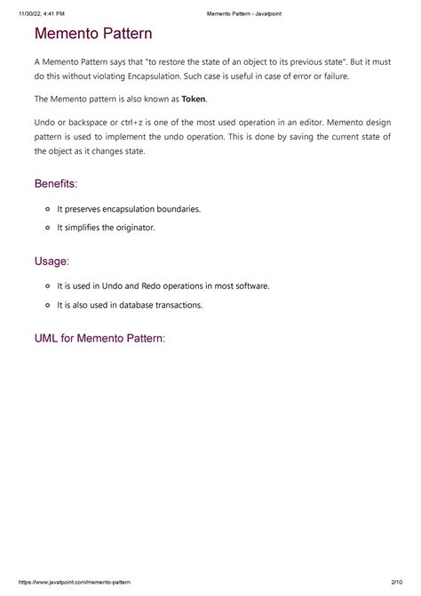 Memento Pattern Javatpoint