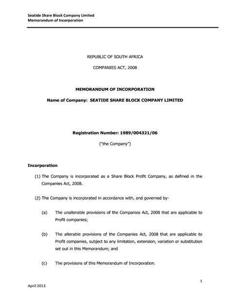 Memorandum of Incorporation of JSE Limited