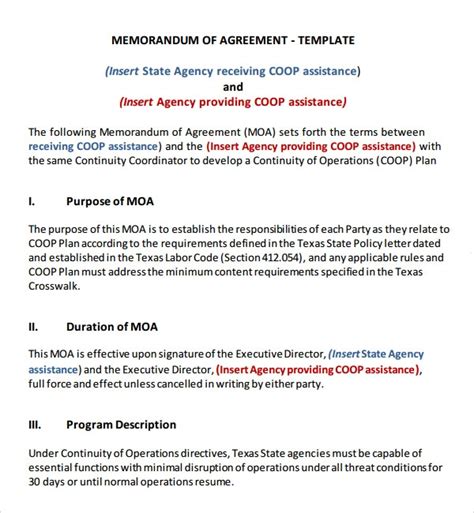 Oct 24, 2018 · What is a Memorandum of Agreement? A memorandum of agreement is a document that conveys a consensus between two parties to cooperate in order to achieve an agreed objective. The purpose of this document is to have the mutual understanding between parties transferred to written form. This type of agreement is similar in nature to a memorandum of ... . 