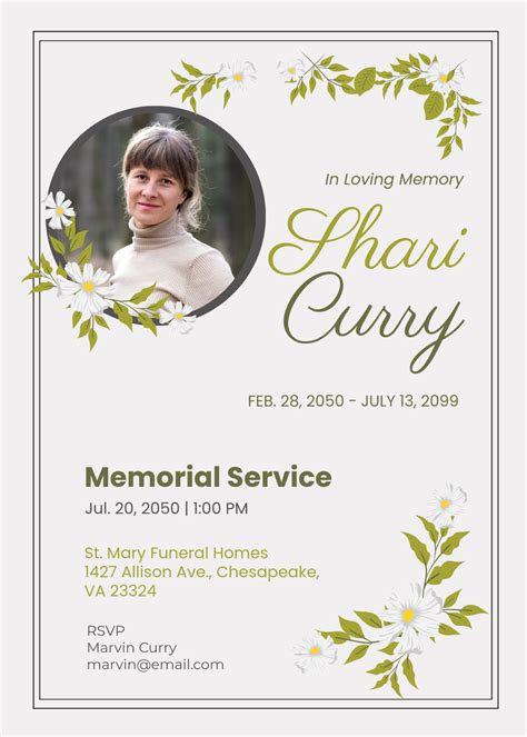 Memorial service invitation template word.  Download now.  Easy to customize and print.  This g...