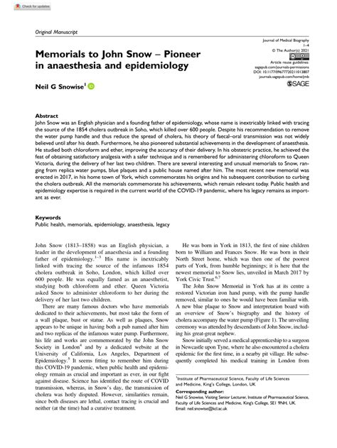 Memorials to John Snow - Pioneer in anaesthesia and epidemiology