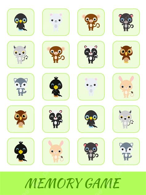 Memory Game Template With Clipart Cards Find Matching Pictures Vector