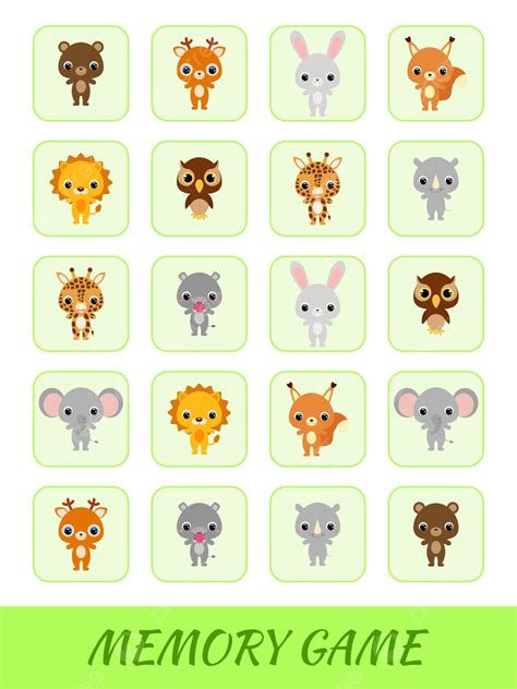 Memory Game Template With Clipart Cards Match Identical Pictures Vector