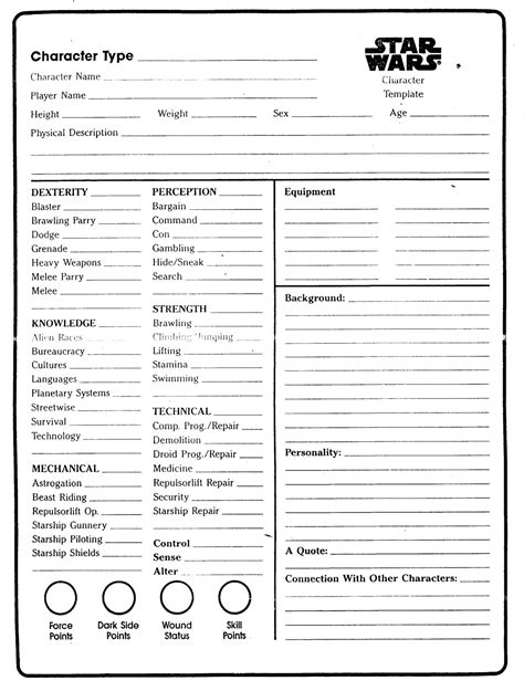 Memory list roleplay character sheet