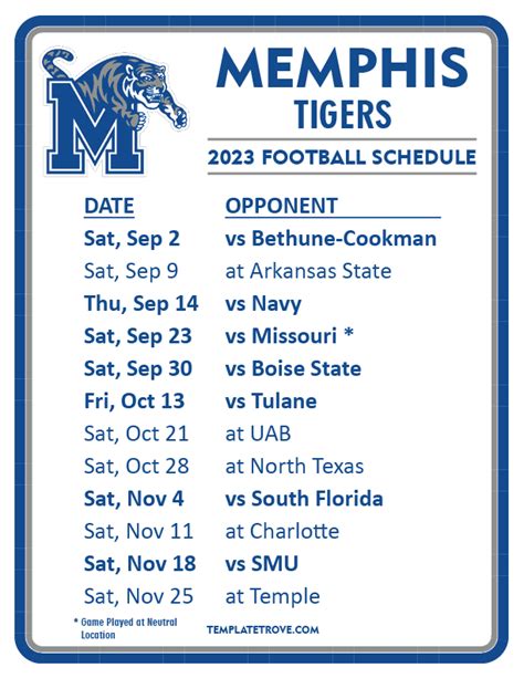 Memphis Football Schedule 2023