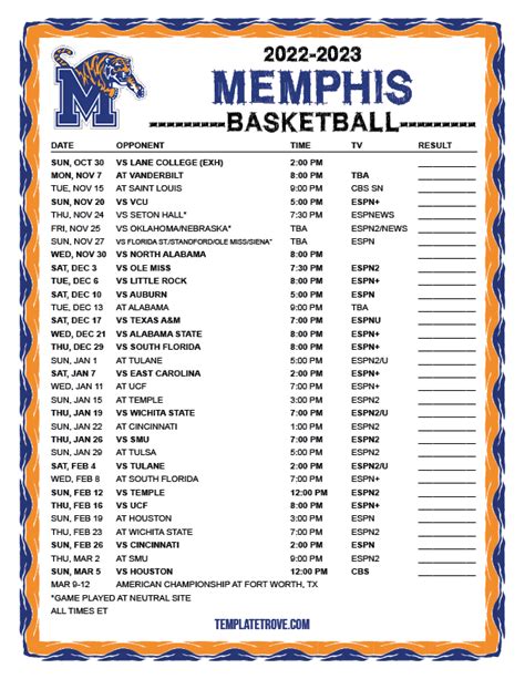 Memphis tigers softball schedule. Jan 4, 2022 · Memphis will open American Athletic Conference play March 25-27 when they host East Carolina. 2022 Memphis Softball Schedule Feb. 10-12 Puerto Vallarta College Challenge Feb. 18-20 Florida Gulf Coast Tournament Feb. 25-27 McNeese State Tournament March 4-6 Blues City Tournament 