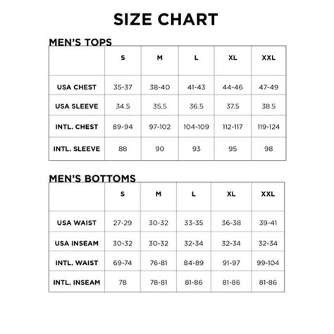 Men's Small Size Chart