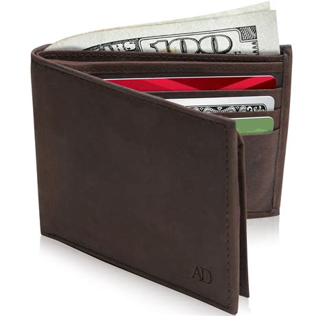 From $11.99. Alpine Swiss. Alpine Swiss Mens Wallet Trifold Bifold Billfolds to choose from Genuine Leather Comes in Gift Bag. 51. From $4.79. HIMIWAY. HIMIWAY Wallets for Women and Men Credit Card Holder with RFID Blocking Large Capacity Wristlet Luxury Retro Mens Leather Clutch Billfold Wallet Credit ID Card Slim Purse Black. $ 599.. 