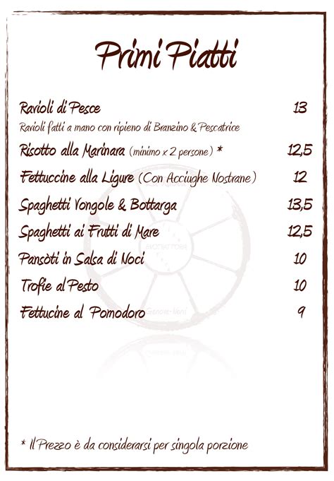 Menù - Trattoria La Ruota