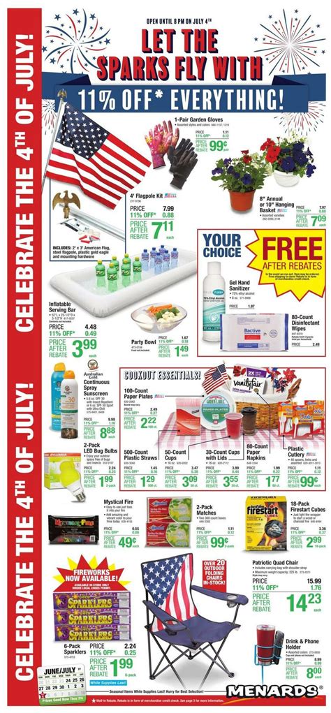 Menards 4th july hours. Sam’s Club: Clubs are open from 10 a.m. to 6 p.m. on July 4. Target: Target stores will be open normal hours on Fourth of July weekend. Hours vary by location. To find a store's hours, use ... 