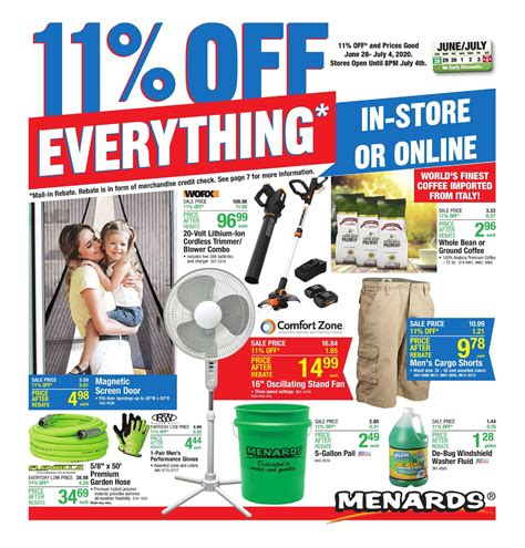 Weekly Ad. *Please Note: The 11% Rebate* is a mail-in-rebate in the form of merchandise credit check from Menards, valid on future in-store purchases only. The merchandise credit check is not valid towards purchases made on MENARDS.COM®. "Price After Rebate" is the Price or Sale Price, minus the savings you can receive from an 11% Mail-in ...