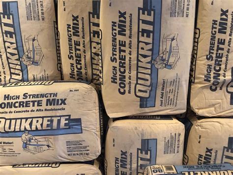 Menards bagged concrete. A: Each 80-pound bag of QUIKRETE Concrete Mix yields approximately 0.6 cubic feet. For a 4' by 8' pour at 4-1/2" thick, you will need 12 cubic feet of concrete, or 20 80-pound bags. Yields are approximate and will vary with waste, uneven subgrades, etc. 