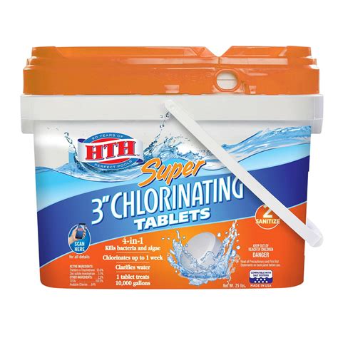 2. hth Pool Sanitizer Chlorinating Tables 4-in-1. This is another option that is well worthy of your attention. One tablet is meant to sanitize 10,000 gallons of water for a week. In order to prolong the function of the chlorine, this rejects the effect of the UV rays.. 