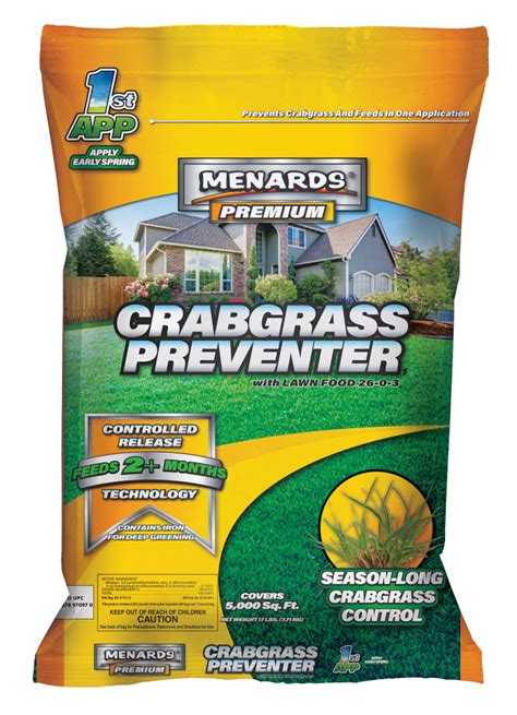 Menards crabgrass preventer vs scotts. 1 - Step 1® Crabgrass Preventer Plus Lawn Food. Prevent problem grassy weeds like crabgrass. Apply off the season with Step® 1. Apply in early spring, anytime between February and April when temperatures are still cool (under 80F). Step® 1 prevents crabgrass before it can germinate. 
