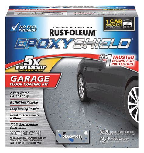  Rust-Oleum EPOXYSHIELD 90 oz. Premium Clear Coating adds a high-gloss protective finish to coated or bare concrete surfaces. Apply it for excellent wear, impact and abrasion resistance to heavy foot and vehicle traffic areas such as garages, industrial areas and more. This kit includes a 2-part clear coating, an anti-skid additive, a stir stick and detailed instructions for easier application. . 