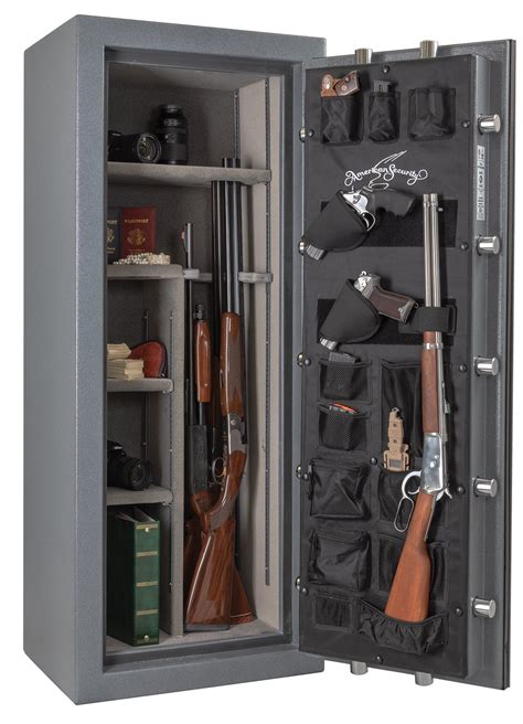 Description & Documents Protect your firearms and valuables from fire and theft with the Sports Afield Denali 22.35 cu. ft. 32 + 6-Gun Fireproof Gun Safe, SA59-32MDX. The industrial-grade steel body, solid steel locking bolts, and electronic lock keep your valuables secure from theft. . 