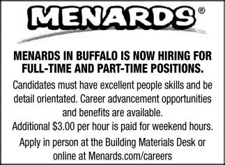 5 days ago · Find Salaries by Job Title at Menards. 8K Salaries (for 1K job titles) • Updated May 22, 2024. How much do Menards employees make? Glassdoor provides our best prediction for total pay in today's job market, along with other types of pay like cash bonuses, stock bonuses, profit sharing, sales commissions, and tips.