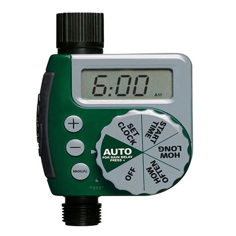 Menards hose timer. Up to 24 on/off settings per day, repeat daily. Industrial-grade NEMA 3R lockable metal box. 1/2" and 3/4" knockouts. Heavy-duty gear train. Manual override switch, never lose pins. Ideal for spas, pools, fountains, outdoor lighting, signs, pumps, compressors and other heavy-duty applications. Ratings: 120V AC, 60Hz, SPST, 40A general use ... 