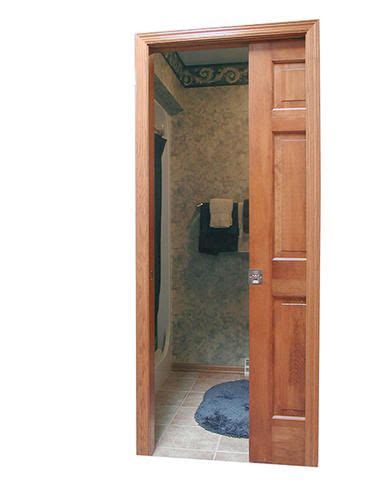 Menards pocket door. Features. Left inswing. Veneered pine, wood core door. 4-9/16", pine wood core jamb with a colonial stop applied. Sturdy stile and rail construction. 3 satin nickel hinges. Prebored with a 2-3/4" backset for easy handle installation (handle set purchased separately) 1-3/8" thickness to reduce sound transfer. Nominal size of 36" W x 80" H with ... 