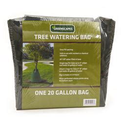 Safe to use with nutrient or chemical additives. Measures 30-in x 18-in when filled at base. Single bag fits trees up to 4-in caliper and holds 20 gallons of water. Bag is empty in 6 to 8 hours. Micro-perforated release points along bottom seam. 2 bags can be attached for trees with 4-in to 8-in caliper. Holds up to 20 gallons of water.