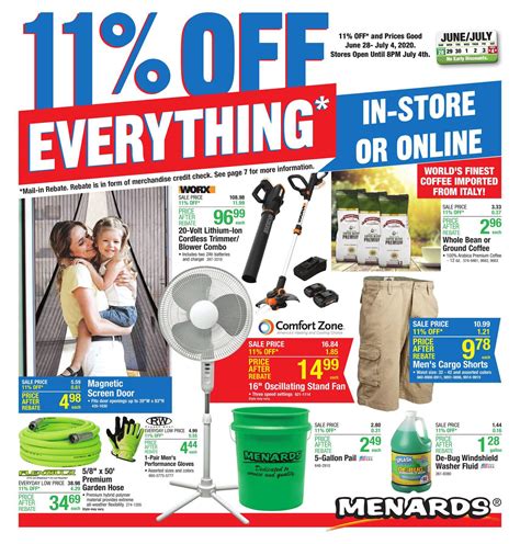 Menards weekly flyer. Weekly Ad. *Please Note: The 11% Rebate* is a mail-in-rebate in the form of merchandise credit check from Menards, valid on future in-store purchases only. The merchandise credit check is not valid towards purchases made on MENARDS.COM®. "Price After Rebate” is the Price or Sale Price, minus the savings you can receive from an 11% Mail-in ... 