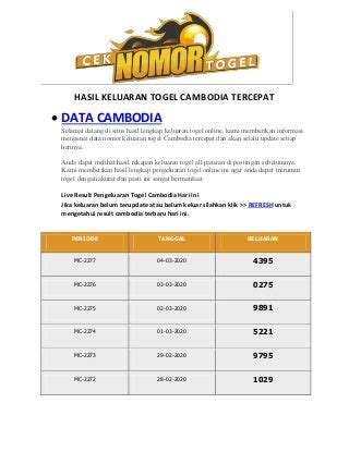 Mendapat nomor bocoran togel hongkong. Prediksi cambodia jitu wajib masuk.
