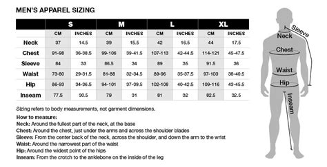 Mens Apparel Size Chart