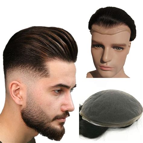 Mens hair pieces. The hairline on a lace men's frontal hair piece looks realistic because the hair is knotted with a ‘jagged’ edge. I.e. the knotting is not done in a uniform line. This makes a men's frontal hair piece incredibly natural and creates the appearance of real hair, although it is technically a “fake hairline”, no one will be able to tell. 