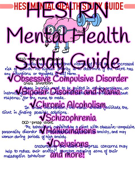 Mental health hesi study guide. Study Guide chapter psychopharmacology neurotransmitters neurotransmitter is chemical messenger between neurons which one neuron triggers another interactions. ... Mental health HESI study guide 2018;2019; 2020;2021. Mental Health. Lecture notes. 100% (1) 4. Mental health review for midterm. Mental Health. Lecture notes. 100% (1) 19. 