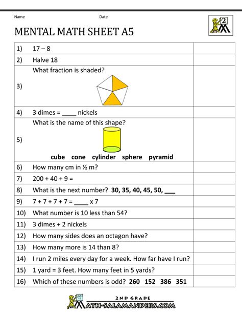 Mental math test.  Give students repeated opportunities to practice efficient mat...