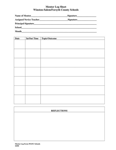 Mentor Log Sheet in Word and Pdf formats