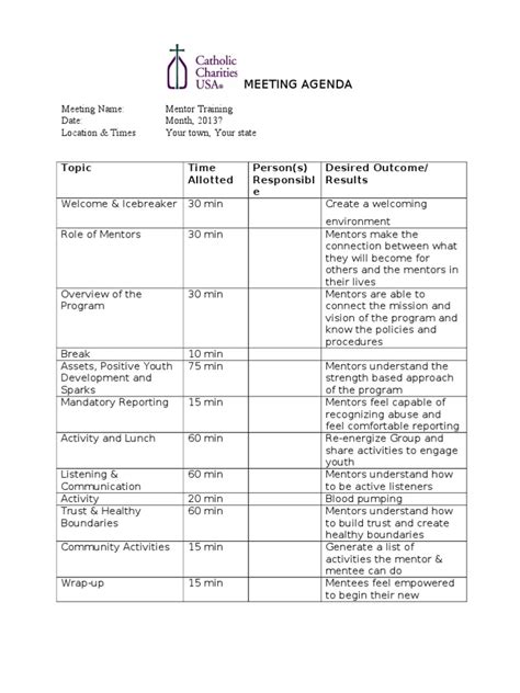 Mentor Program Sample Agendas