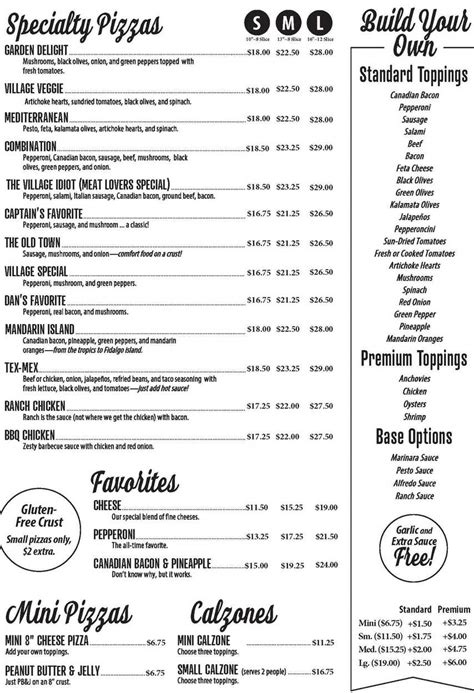 Menu – Village Pizza & Pub