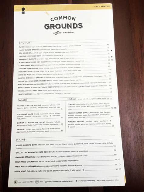 Menu — The common grounds