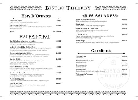 Menu - Bistro Thierry - 12 tips