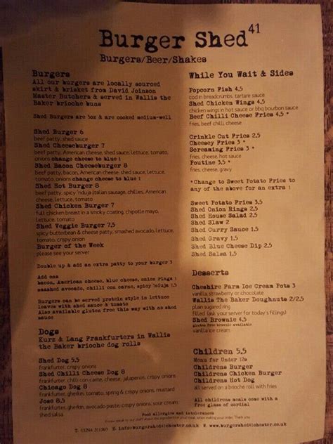 Menu - Burger Shed 41